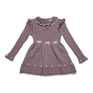 Cynthia Rowley Long Sleeve Sweater Dress Ruffle Bows Crochet Knit Lavender 24 mo